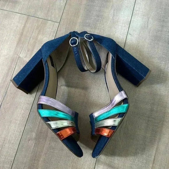 G.I.L.I. Rainbow Malin Block Heels Denim Sz 8.5 - Picture 4 of 9